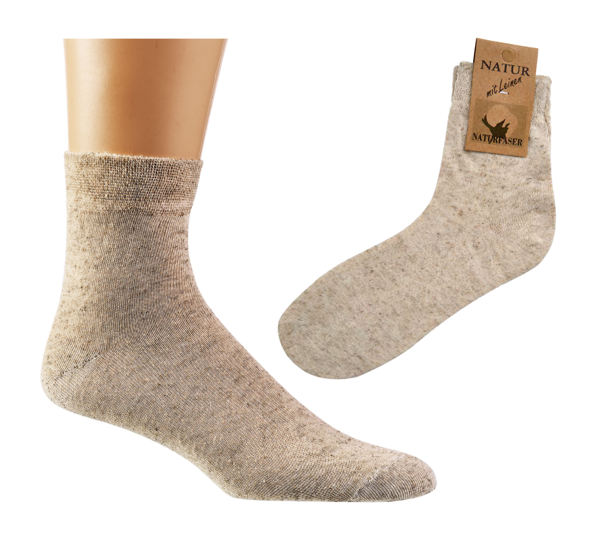 Kurz-Socken mit Leinen im 3er - Bündel