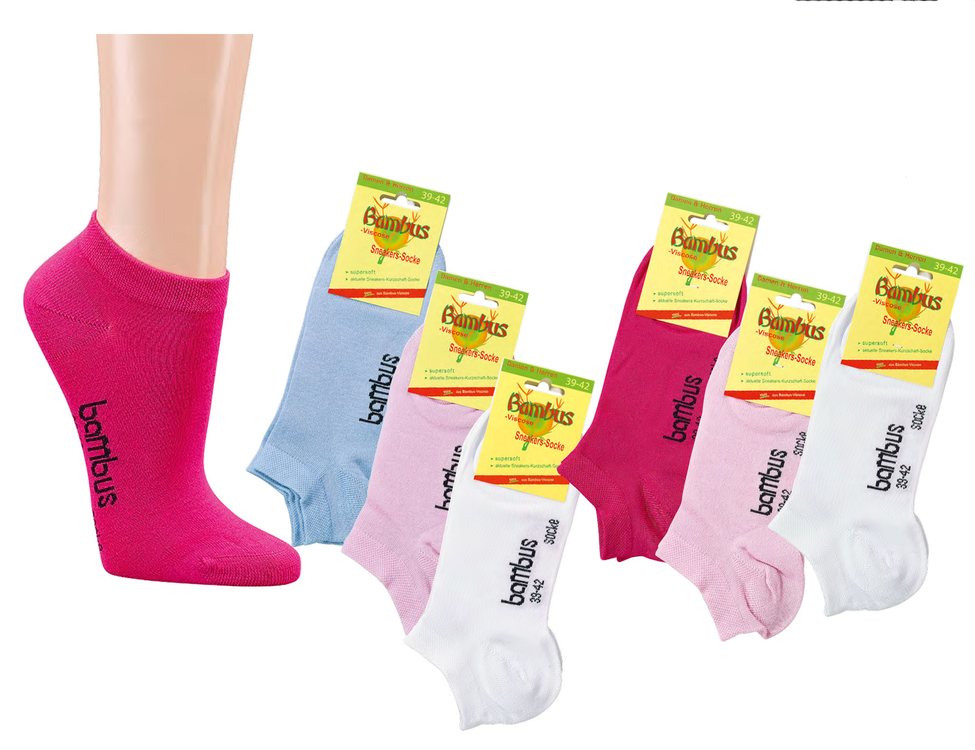 Sneakersocken aus Bambuszellstoffen für Teenager und Damen farbig sortiert im 6er / Bündel